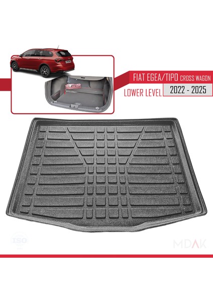 Fiat Egea Cross Wagon 2022 ve Sonrası ile Uyumlu Alt Kademe Esnek Bagaj Havuzu Siyah