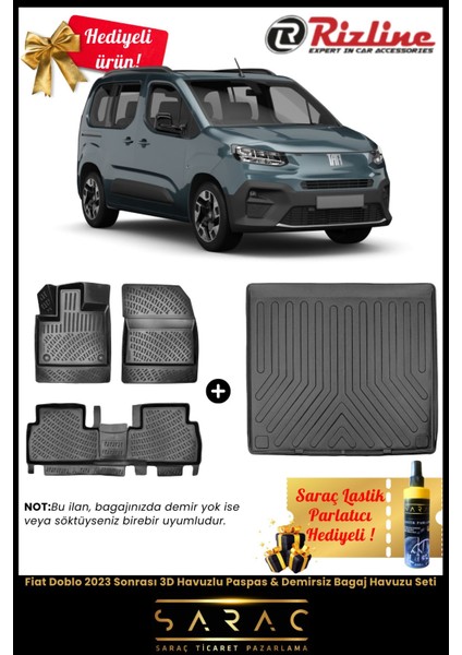 Fiat Doblo 2023 Sonrası Havuzlu Paspas & Demirsiz Bagaj Havuzu Seti+Hediyeli!