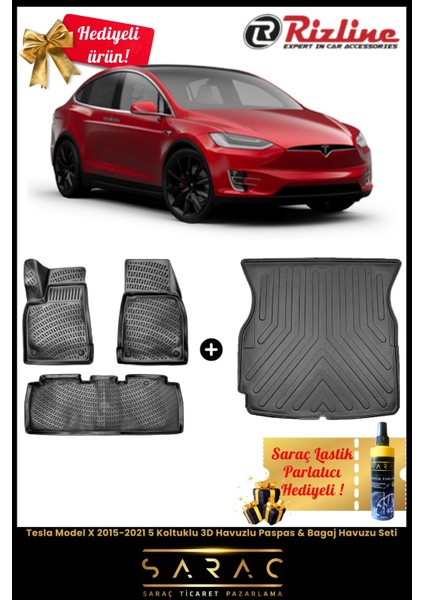 Tesla Model x 2015-2021 5 Koltuklu Havuzlu Paspas & Bagaj Havuzu Seti+Hediyeli!