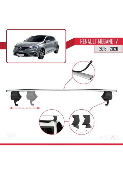 Renault Megane 4 (Bfb) Pre-Facelift 2016-2020 Arası ile Uyumlu Ace-4 Ara Atkı Tavan Barı Gri 2 Adet