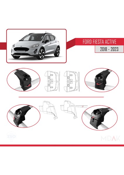 Ford Fiesta 7 Active 2018-2023 Arası ile Uyumlu Ace-2 Ara Atkı Tavan Barı Gri 2 Adet fırsatları