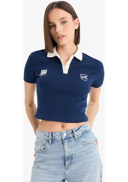 Yeni Sezon Coool Fitted Polo Yaka Baskılı Ribana Kısa Kollu Tişört modelleri