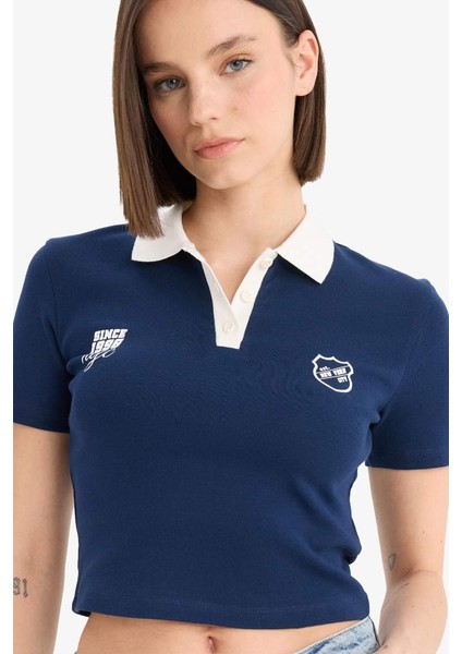 Yeni Sezon Coool Fitted Polo Yaka Baskılı Ribana Kısa Kollu Tişört fırsatları
