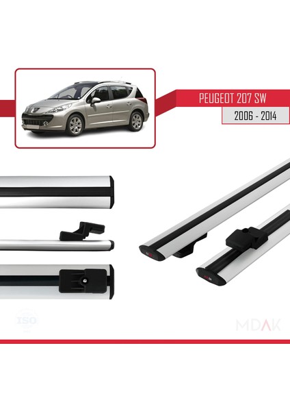 Peugeot 207 Sw 2006-2014 Arası ile Uyumlu Basıc Model Ara Atkı Tavan Barı Gri 2 Adet modelleri