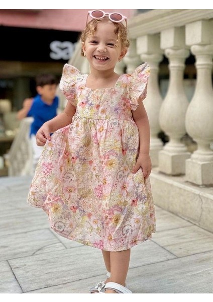 Kız Çocuk Çiçek Desenli Pamuklu Elbise fiyatları