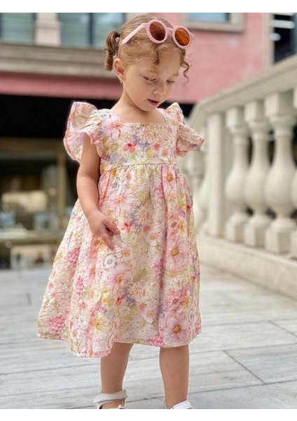 Kız Çocuk Çiçek Desenli Pamuklu Elbise modelleri