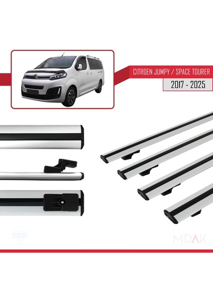 Citroen Jumpy 3 (K0) Space Tourer 2017 ve Sonrası ile Uyumlu Basıc Model Ara Atkı Tavan Barı Gri 4 Adet modelleri