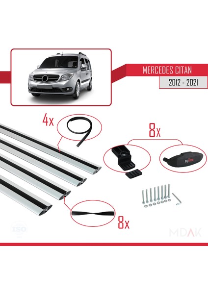 Mercedes Citan (W415) 2012-2021 Arası ile Uyumlu Basıc Model Ara Atkı Tavan Barı Gri 4 Adet indirimleri