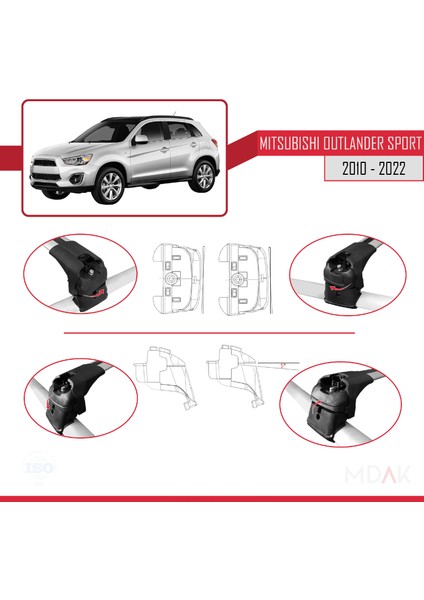 Mitsubishi Outlander Sport (Ga) 2010-2022 Arası ile Uyumlu Ace-2 Ara Atkı Tavan Barı Gri 2 Adet fırsatları