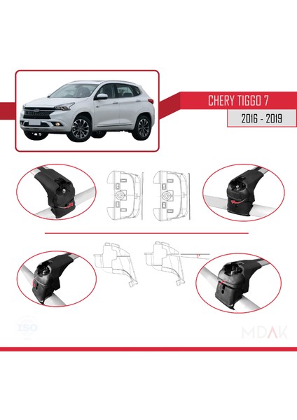 Chery Tiggo 7 (T15) 2016-2019 Arası ile Uyumlu Ace-2 Ara Atkı Tavan Barı Gri 2 Adet fırsatları