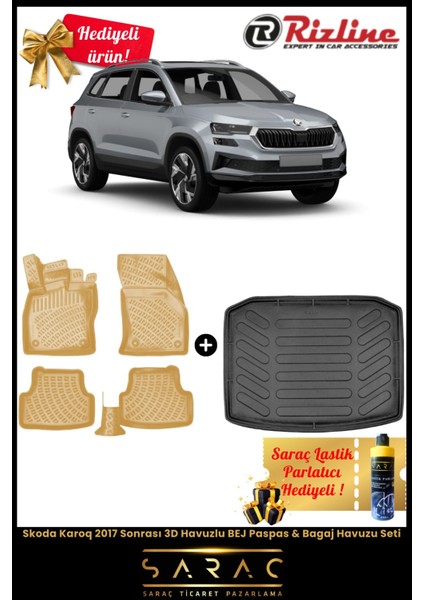 Skoda Karoq 2017 Sonrası Havuzlu Bej Paspas & Bagaj Havuzu Seti+Hediyeli! fiyatları