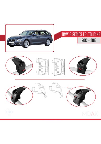 Bmw 3 Serisi (F31) Touring 2012-2019 Arası ile Uyumlu Ace-2 Ara Atkı Tavan Barı Gri 2 Adet fırsatları