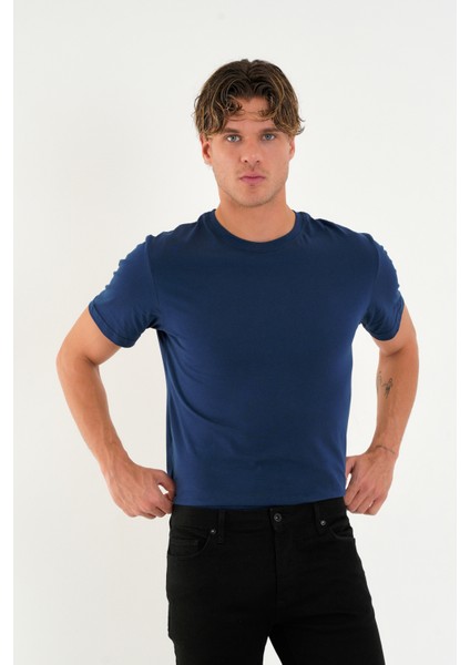 Regular Fit Baskısız Basic T-Shirt %100 Pamuk Yumuşak Dokulu Bisiklet Yaka Tişört