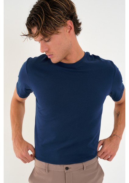 Regular Fit Baskısız Basic T-Shirt %100 Pamuk Yumuşak Dokulu Bisiklet Yaka Tişört