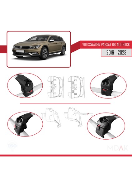 Volkswagen Passat B8 (3g) Alltrack 2016-2023 Arası ile Uyumlu Ace-2 Ara Atkı Tavan Barı Gri 2 Adet fırsatları