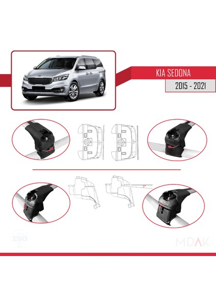 Kia Sedona 3 (Yp) 2015-2021 Arası ile Uyumlu Ace-2 Ara Atkı Tavan Barı Gri 2 Adet fırsatları