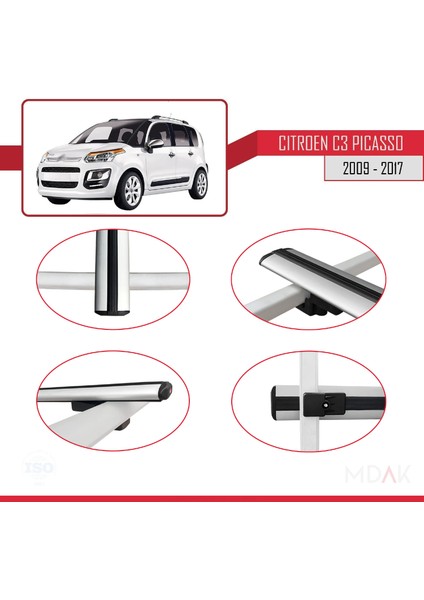 Citroen C3 Picasso 2009-2017 Arası ile Uyumlu Basıc Model Ara Atkı Tavan Barı Gri 2 Adet fırsatları