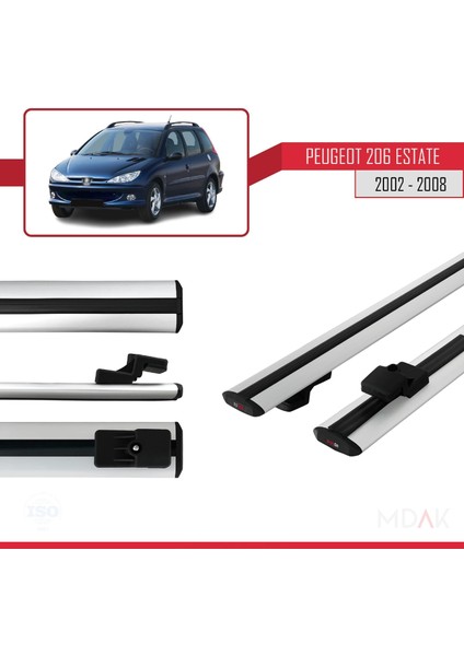 Peugeot 206 Sw 2002-2008 Arası ile Uyumlu Basıc Model Ara Atkı Tavan Barı Gri 2 Adet modelleri