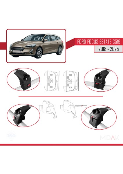 Ford Focus 4 (C519) Sw 2019 ve Sonrası ile Uyumlu Ace-2 Ara Atkı Tavan Barı Gri 2 Adet indirimleri