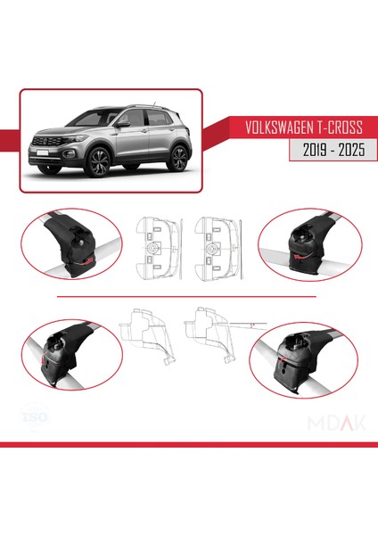 Volkswagen T-Cross (C11) 2019 ve Sonrası ile Uyumlu Ace-2 Ara Atkı Tavan Barı Gri 2 Adet indirimleri