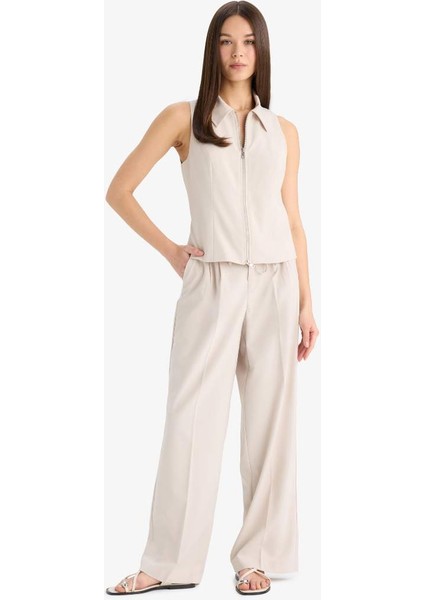 Yeni Sezon Wide Leg Kumaş Palazzo Pantolon Üç Cepli Normal Bel Standart Boy fiyatları
