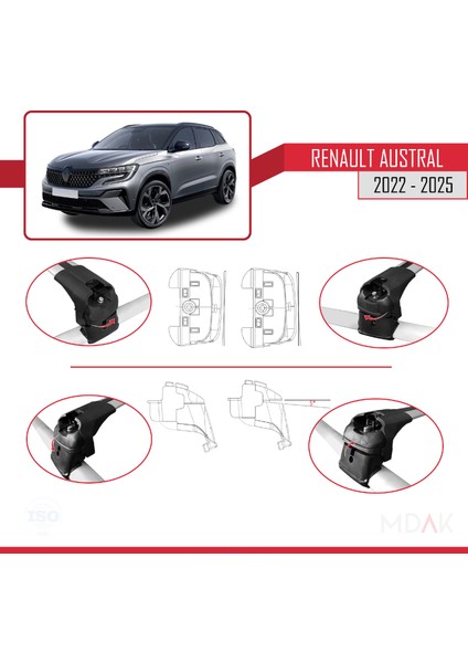 Renault Austral (Rhn) 2022 ve Sonrası ile Uyumlu Ace-2 Ara Atkı Tavan Barı Gri 2 Adet indirimleri