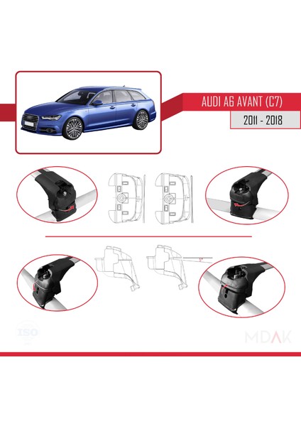A6 (C7) Avant 2011-2018 Arası ile Uyumlu Ace-2 Ara Atkı Tavan Barı Gri 2 Adet fırsatları