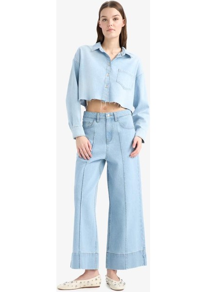 Yeni Sezon Cropped Fit Kesik Uçlu Yumuşak Jean Gömlek fiyatları