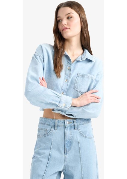 Yeni Sezon Cropped Fit Kesik Uçlu Yumuşak Jean Gömlek indirimleri