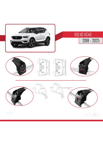 Volvo XC40 2018 ve Sonrası ile Uyumlu Ace-2 Ara Atkı Tavan Barı Gri 2 Adet indirimleri