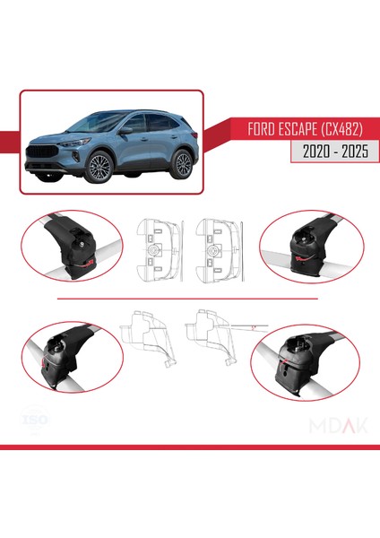 Ford Escape 4 (CX482) 2020 ve Sonrası ile Uyumlu Ace-2 Ara Atkı Tavan Barı Gri 2 Adet indirimleri