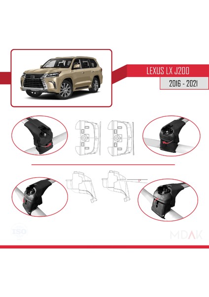 Lexus Lx 3 (J200) 2016-2021 Arası ile Uyumlu Ace-2 Ara Atkı Tavan Barı Gri 2 Adet fırsatları