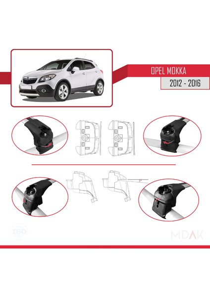 Opel Mokka A (J13) 2012-2016 Arası ile Uyumlu Ace-2 Ara Atkı Tavan Barı Gri 2 Adet fırsatları