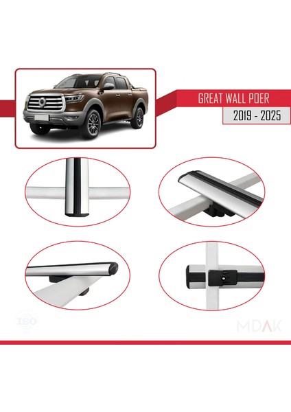 Great Wall Poer 2019 ve Sonrası ile Uyumlu Basıc Model Ara Atkı Tavan Barı Gri 2 Adet fırsatları