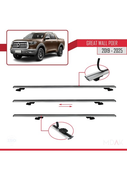 Great Wall Poer 2019 ve Sonrası ile Uyumlu Basıc Model Ara Atkı Tavan Barı Gri 2 Adet indirimleri