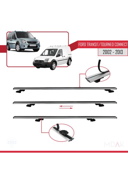 Ford Transit/tourneo Connect 2002-2013 Arası ile Uyumlu Basıc Model Ara Atkı Tavan Barı Gri 4 Adet fırsatları