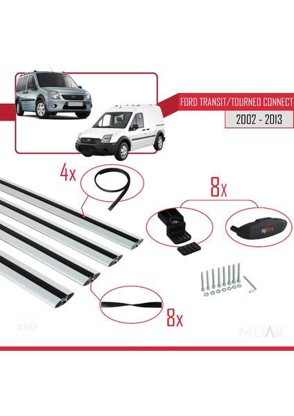 Ford Transit/tourneo Connect 2002-2013 Arası ile Uyumlu Basıc Model Ara Atkı Tavan Barı Gri 4 Adet indirimleri