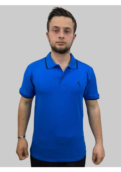 Erkek Horses Polo Yaka Compact Ligralı Saks Mavisi Tişört