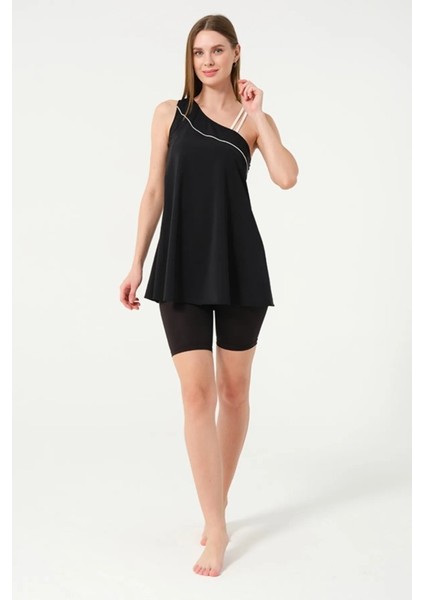 24158 Siyah Tek Omuz Iki Ipli Lycralı Yarı Kapalı Havuz Mayo fiyatları