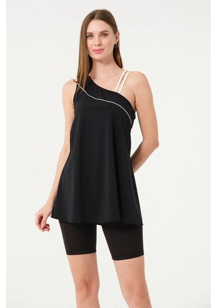 24158 Siyah Tek Omuz Iki Ipli Lycralı Yarı Kapalı Havuz Mayo modelleri