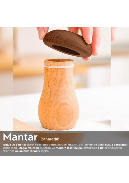 2'li Mantar Model Bambu Baharatlık - Tuzluk Biberlik Karabiberlik Baharat Takımı 35 ml