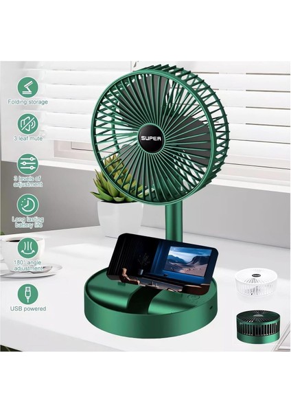 Masaüstü Şarjlı Fan 3 Hız Kademeli Katlanabilir Teleskobik Vantilatör Serinletici Mini Klima