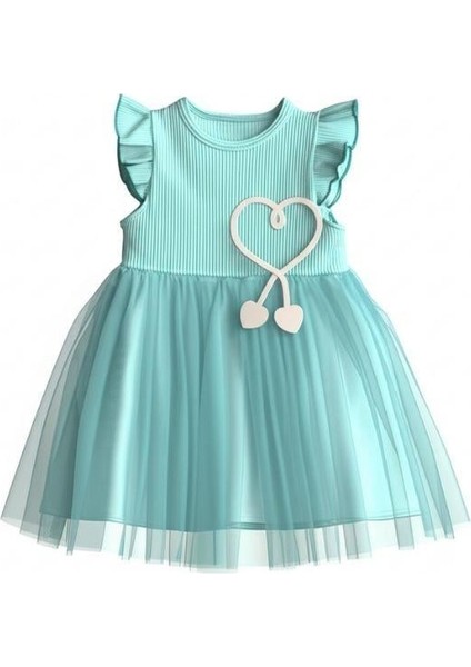 Kız Çocuk Pamuklu Kalp Işlemeli Elbise