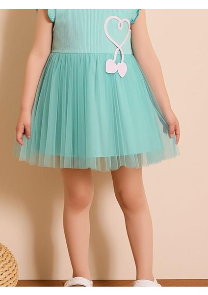 Kız Çocuk Pamuklu Kalp Işlemeli Elbise modelleri