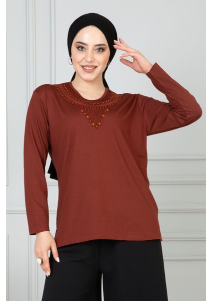 Kadın Turuncu Anne Penye Bluz Anneler Günü indirimleri