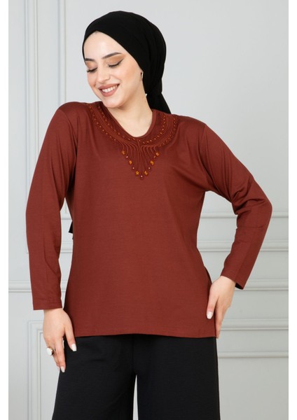 Kadın Turuncu Anne Penye Bluz Anneler Günü