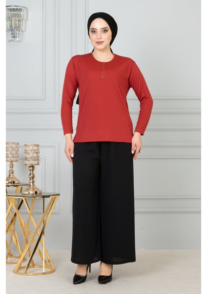 Kadın Anne Fitilli Uzun Kol Likralı Penye Bluz Anneler Günü