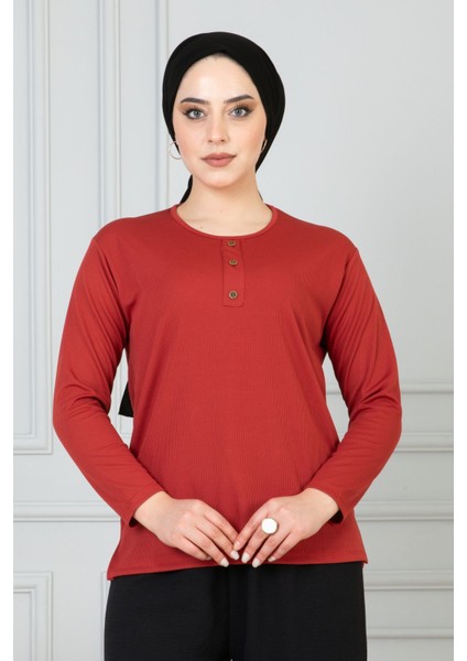 Kadın Anne Fitilli Uzun Kol Likralı Penye Bluz Anneler Günü