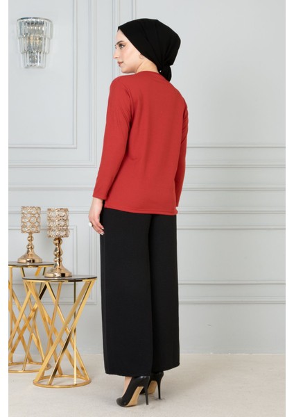 Kadın Anne Fitilli Uzun Kol Likralı Penye Bluz Anneler Günü