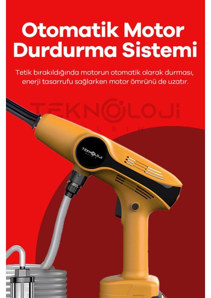Araç Yıkama Makinesi Yüksek Basınçlı Bahçe Ağaç Sulama Çift Batarya 21 Watt 30 Psı 5m Kablo Köpük